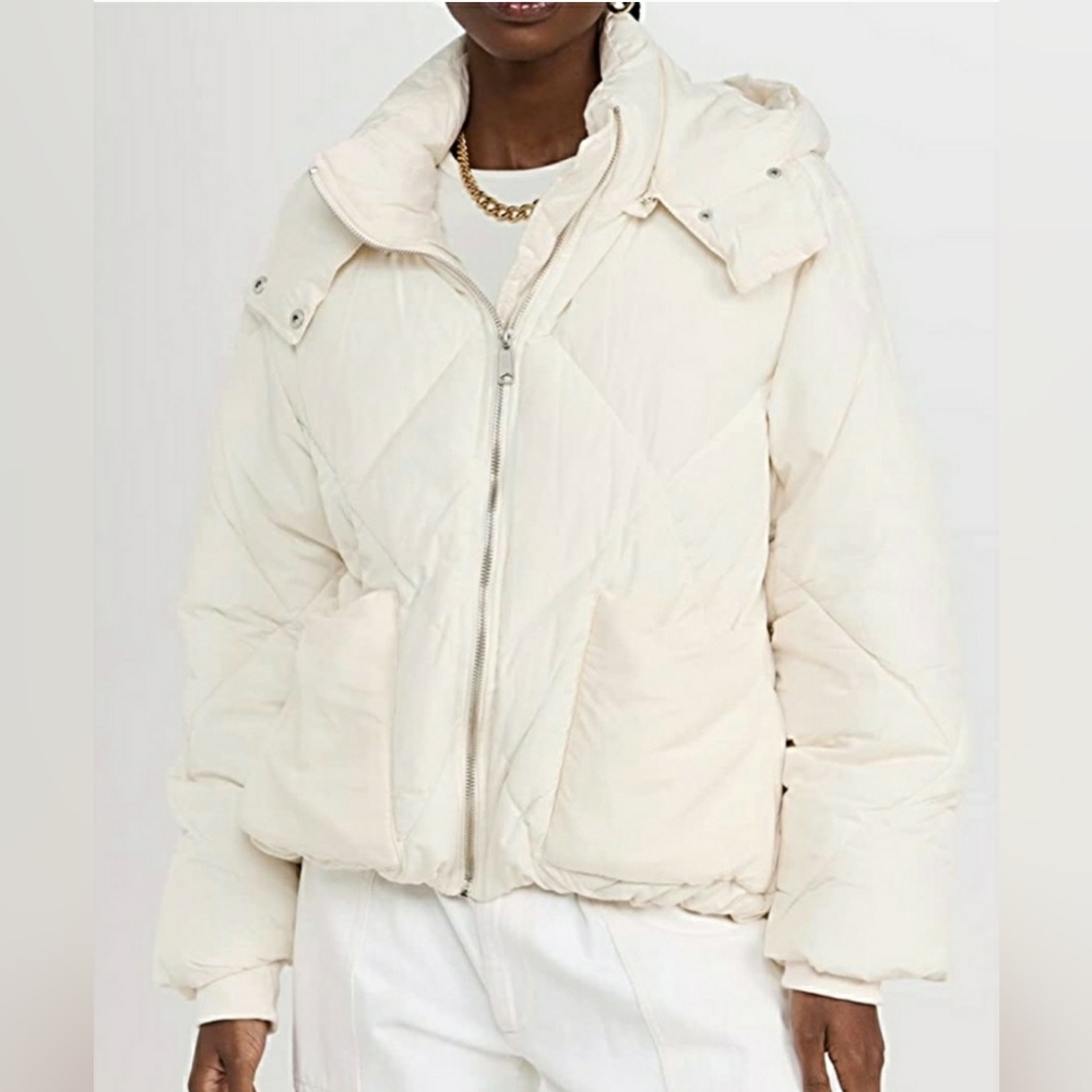 NEW Free People Designer Cream Puffa Puffer Hood Coat Jacket Women Medium